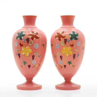 Lot 365 - A pair of opaline glass vases
