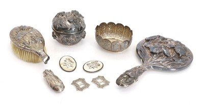 Lot 28 - A Chinese Export silver-mounted dressing table set