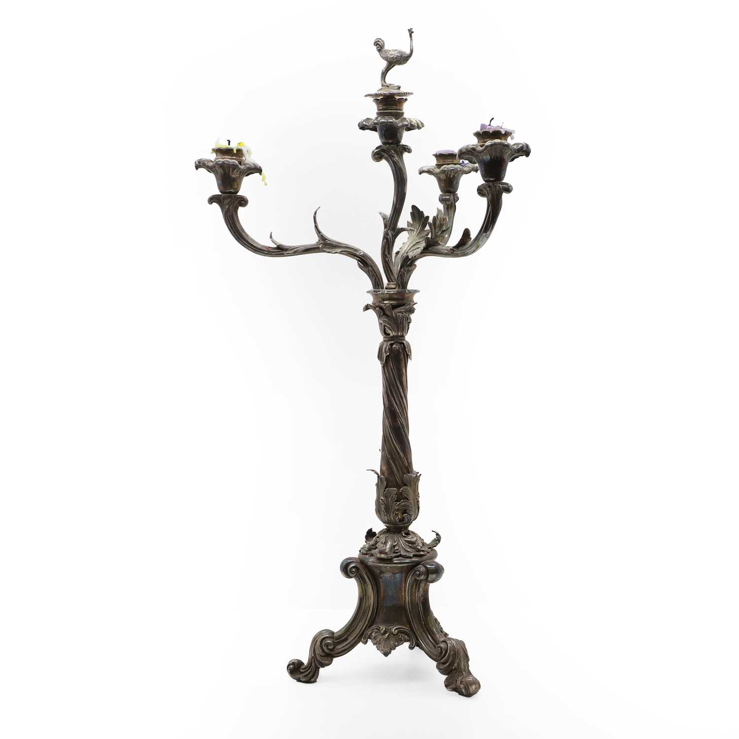 Lot 52 - A silver plated four branch candelabra by Elkington & Co.