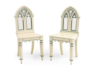 Lot 616 - A pair of painted Gothic Revival hall chairs