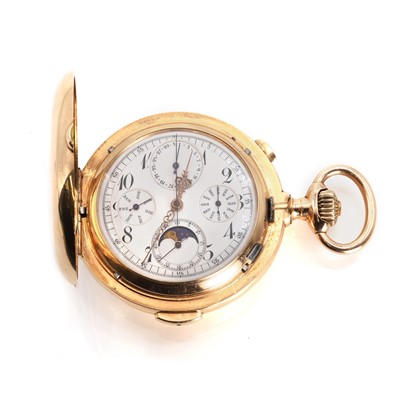 Lot 337 - A 14ct gold side wind full hunter chronograph repeater pocket watch