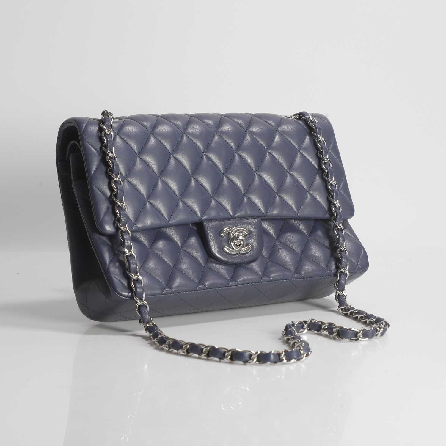 Lot 494 - A Chanel blue calfskin leather flap bag