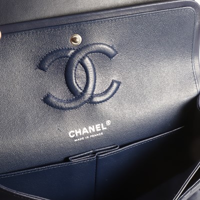 Lot 494 - A Chanel blue calfskin leather flap bag