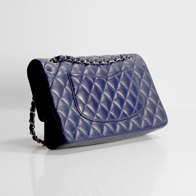 Lot 494 - A Chanel blue calfskin leather flap bag