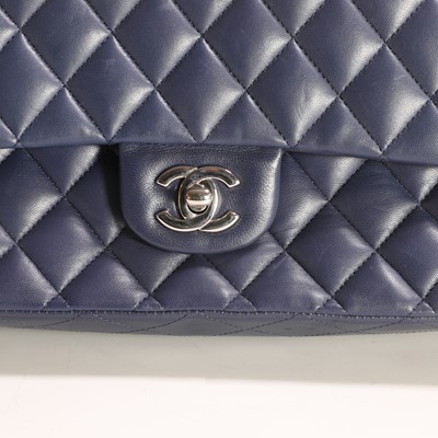 Lot 494 - A Chanel blue calfskin leather flap bag