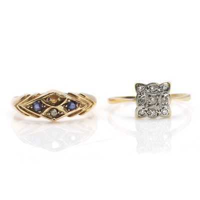 Lot 197 - A diamond plaque ring and an Edwardian 18ct gold sapphire and diamond ring