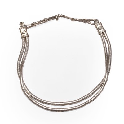 Lot 181 - A silver two row snake link necklace
