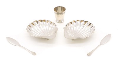 Lot 14 - A pair of silver butter dishes and knives