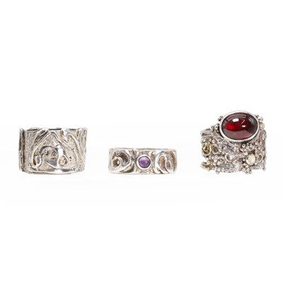 Lot 206 - A group of three silver rings, c. 1970