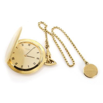 Lot 341 - An 18ct gold Longines top wind fob watch