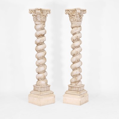 Lot 294 - A pair of painted wooden Solomonic columns