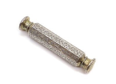 Lot 70 - An Anglo-Indian silver and silver-gilt double end scent bottle