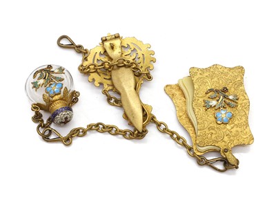 Lot 65 - A Victorian gilt and enamel chatelaine