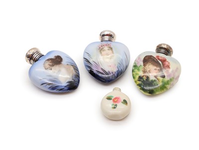Lot 71 - Three Victorian heart-shaped scent bottles