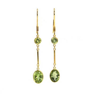 Lot 156 - A pair of peridot drop earrings