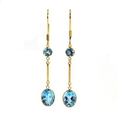 Lot 273 - A pair of blue topaz drop earrings