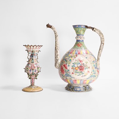 Lot 554 - A Chinese export painted enamel ewer