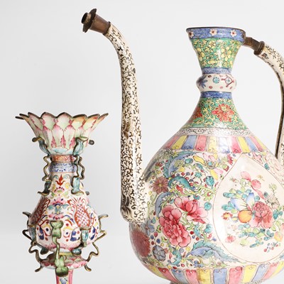 Lot 554 - A Chinese export painted enamel ewer
