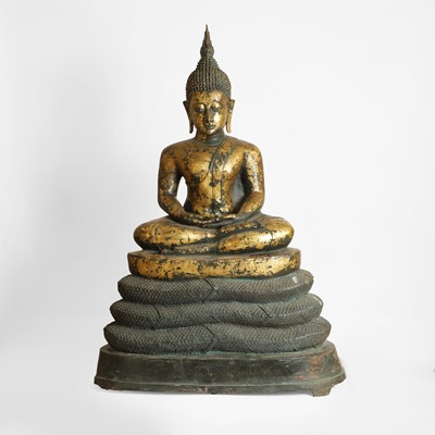 Lot 395 - A large Thai gilt-metal figure of the Buddha