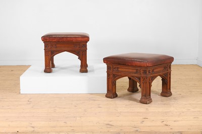 Lot 284 - A pair of Gothic Revival oak stools after a design by AWN Pugin
