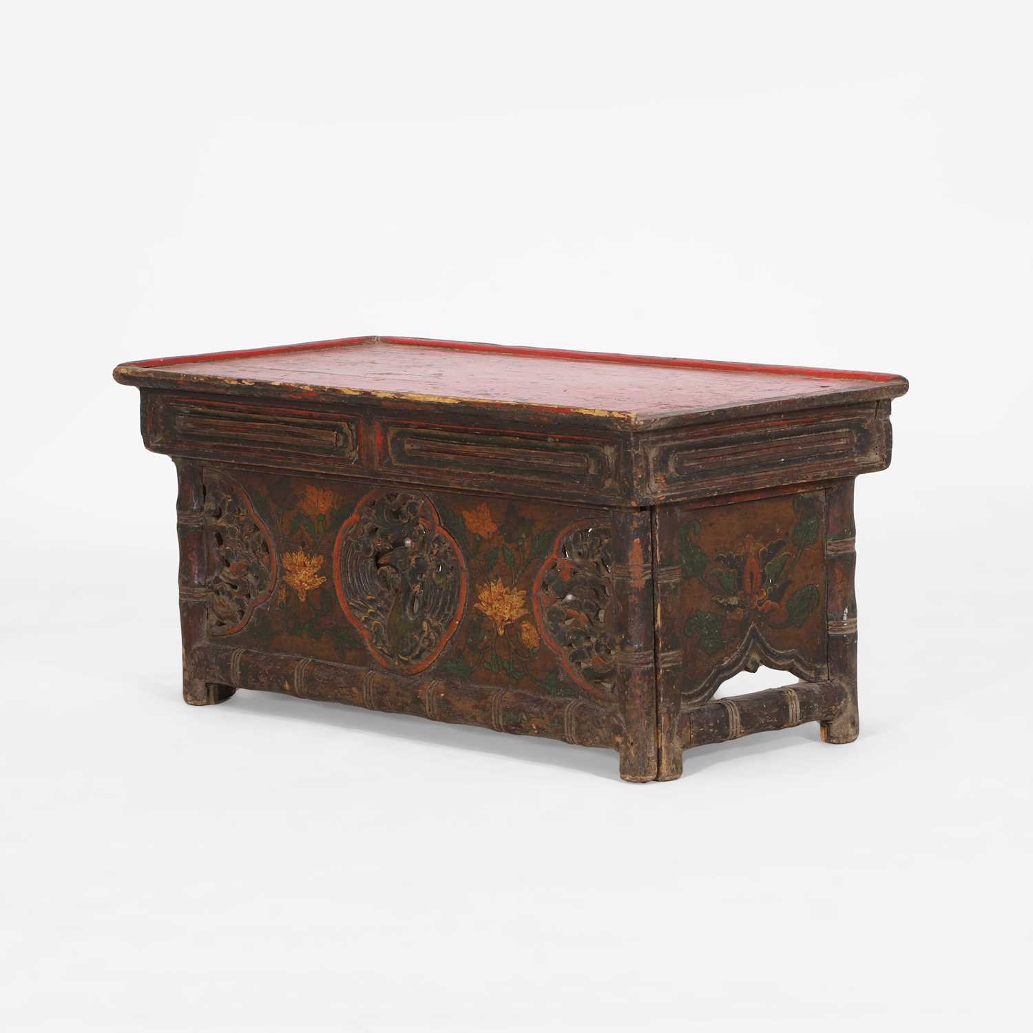 Lot 219 - A painted and lacquered wooden folding altar