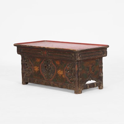 Lot 219 - A painted and lacquered wooden folding altar