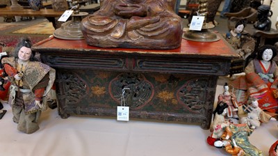 Lot 219 - A painted and lacquered wooden folding altar