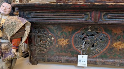 Lot 219 - A painted and lacquered wooden folding altar