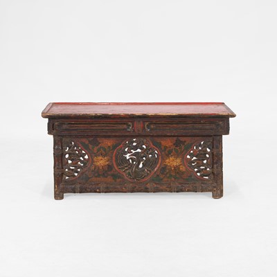 Lot 219 - A painted and lacquered wooden folding altar