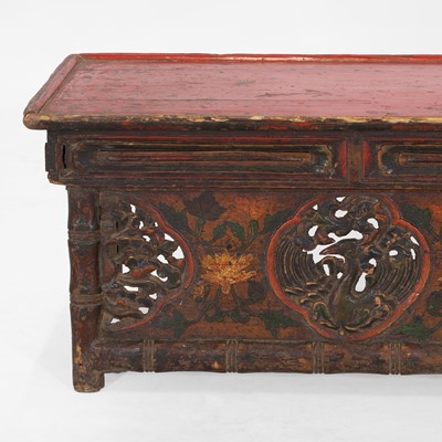 Lot 219 - A painted and lacquered wooden folding altar