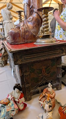 Lot 219 - A painted and lacquered wooden folding altar