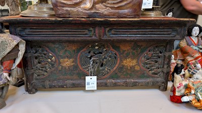 Lot 219 - A painted and lacquered wooden folding altar