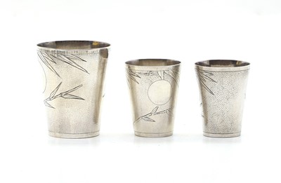 Lot 6 - A set of three silver cocktail spirit measures