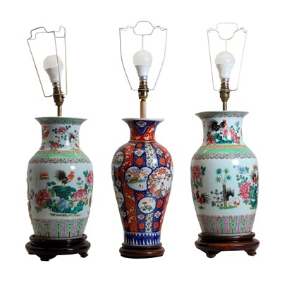 Lot 312 - A pair of Chinese porcelain vase table lamps