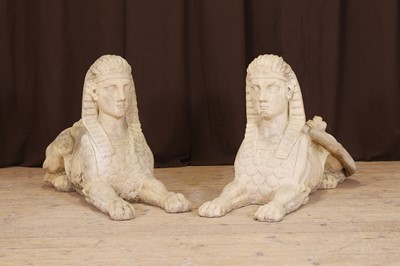 Lot 641 - A pair of Renaissance-style composition sphinxes