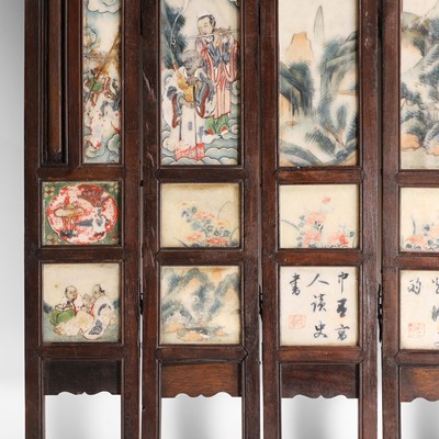 Lot 217 - A carved wood and inset marble eight-fold table screen