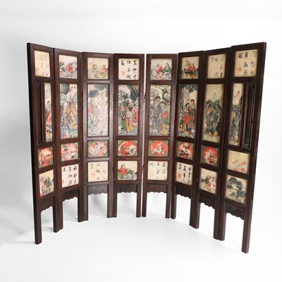 Lot 217 - A carved wood and inset marble eight-fold table screen