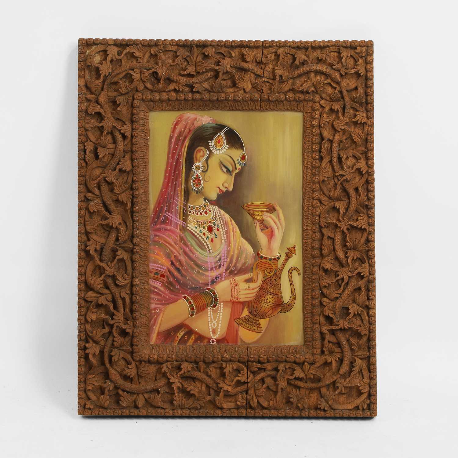 Lot 129 - A reverse glass painting of a female figure