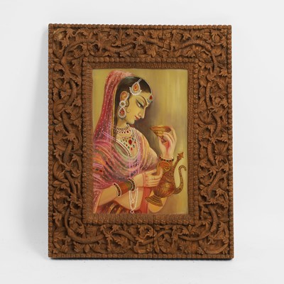 Lot 129 - A reverse glass painting of a female figure