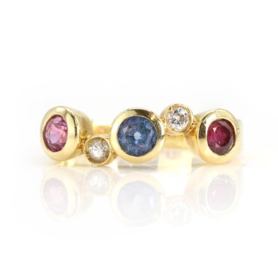 Lot 150 - An 18ct gold ruby, sapphire and diamond ring