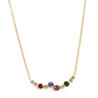 Lot 151 - An 18ct gold ruby, sapphire and diamond necklace