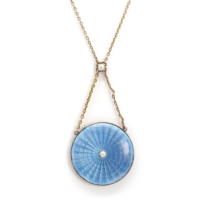 Lot 54 - An Edwardian enamel locket pendant necklace