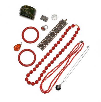 Lot 329 - A group of silver coral and costume jewellery