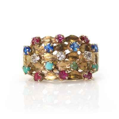 Lot 45 - A varicoloured gemstone five row ring