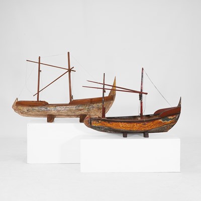Lot 205 - Two painted hardwood models of boats