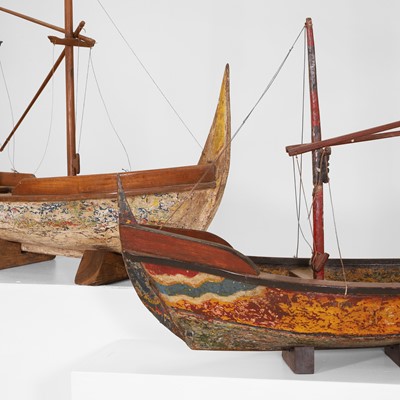 Lot 205 - Two painted hardwood models of boats