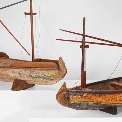 Lot 205 - Two painted hardwood models of boats