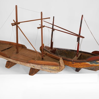 Lot 205 - Two painted hardwood models of boats
