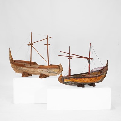 Lot 205 - Two painted hardwood models of boats