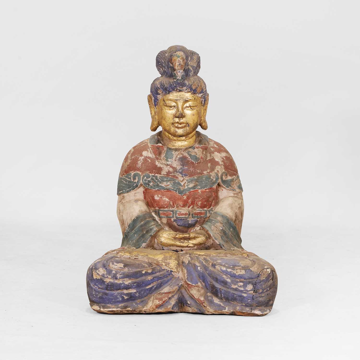 Lot 218 - A carved wood and painted Buddha